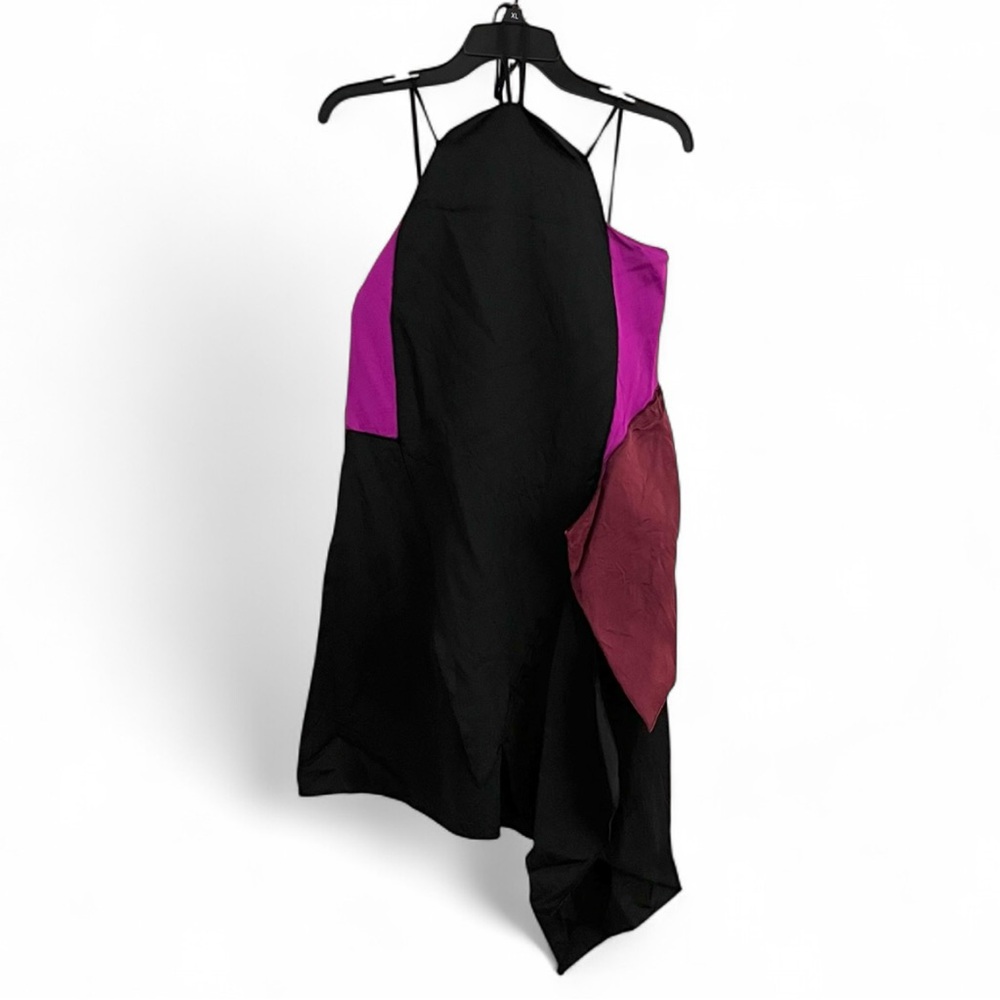 Miu Miu Y2K Silk Colorblock Halterneck Dress Black Magenta Burgundy Asymmetric